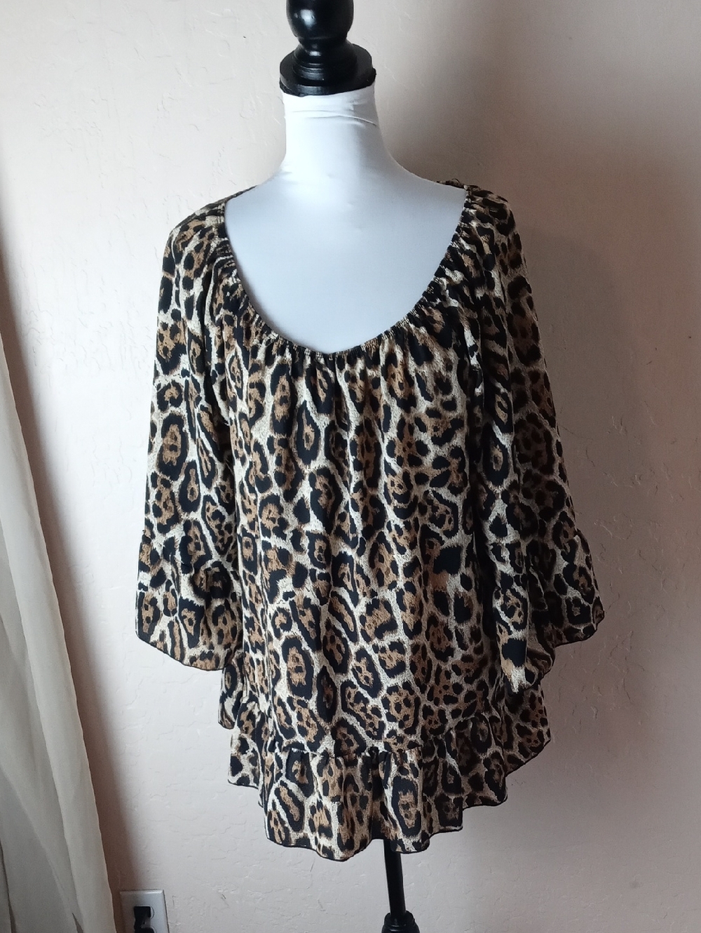 Free Kisses Leopard Print Scoop Neck Blouse - Brown & Black